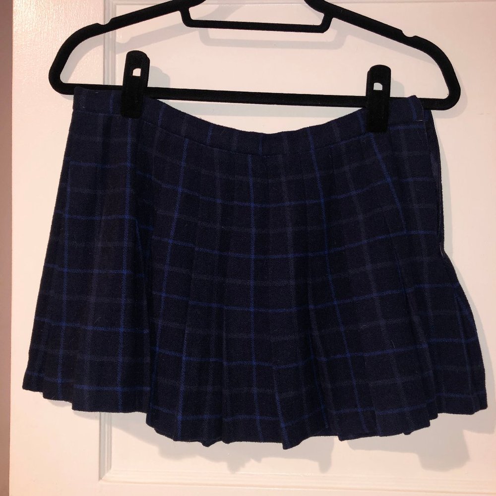 Wool Plaid Pleated Mini Skirt